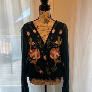 Beautiful sheer dark teal flowered top